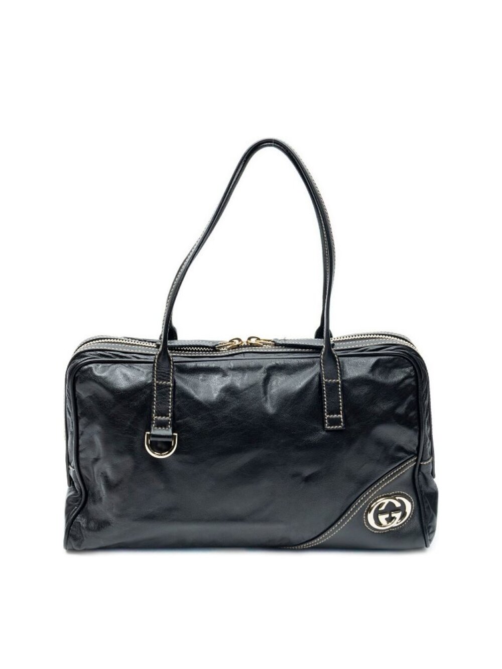 Gucci Brit Satchel Black Smooth Leather